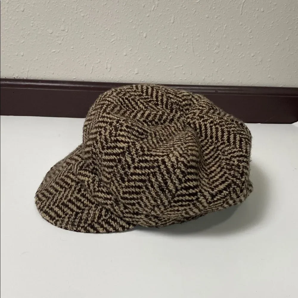 Nordstrom Brown Wool Blend Herringbone Newsboy/ Paperboy Cap